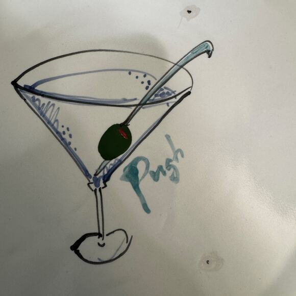 Hand Painted Martini Glass Platter Signed Pugh Retro Barware Art Pottery heavy - Picture 2 of 7